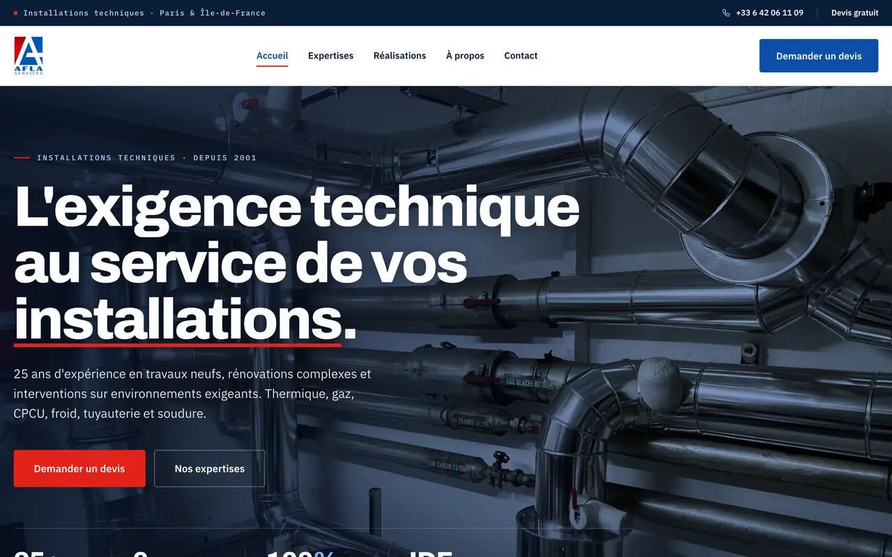 Le site d’AFLA SERVICES, installations techniques et tuyauterie, Saint-Sulpice (60), réalisé par Odratta