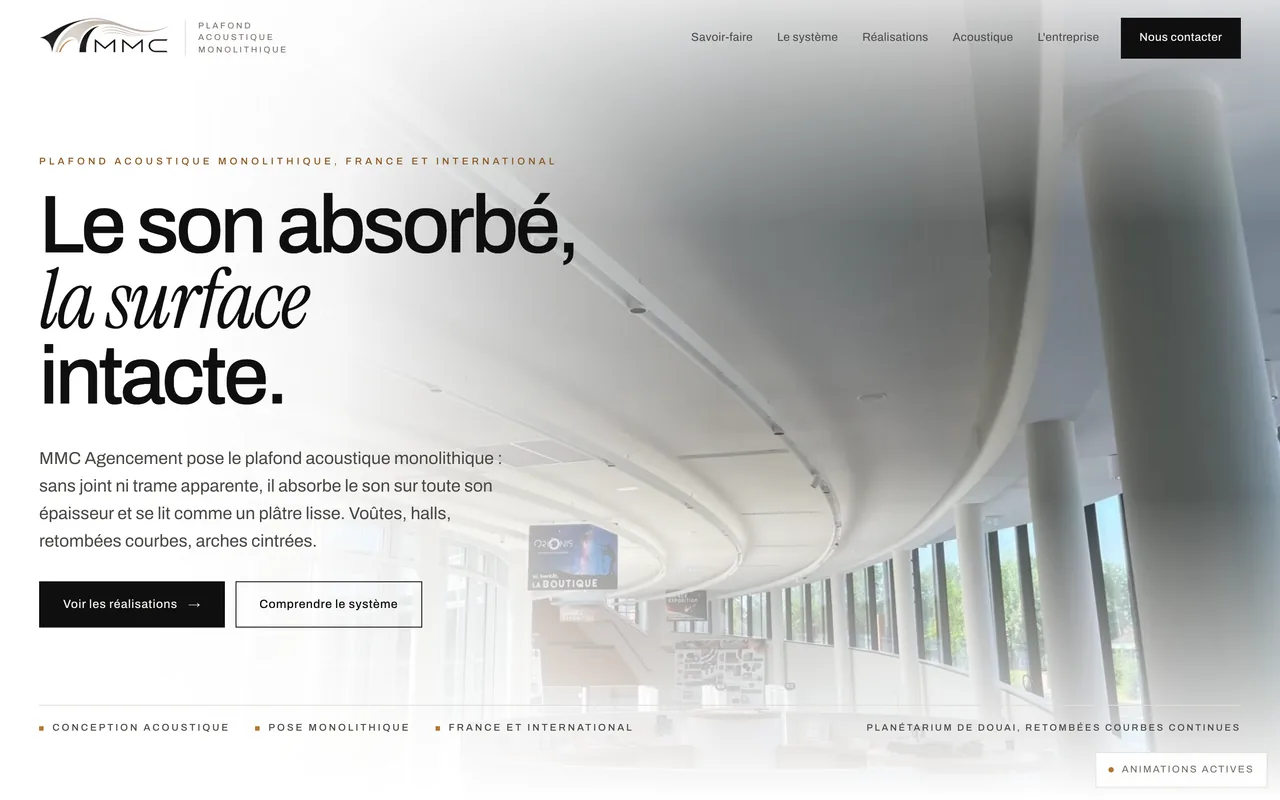 Page d’accueil du site de MMC Agencement