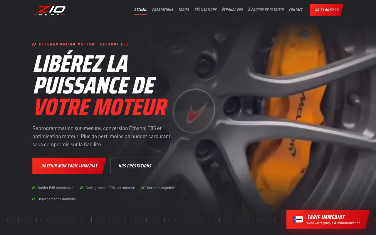 Le site de ZIO PERF, reprogrammation moteur et conversion Éthanol E85, Claix, réalisé par Odratta